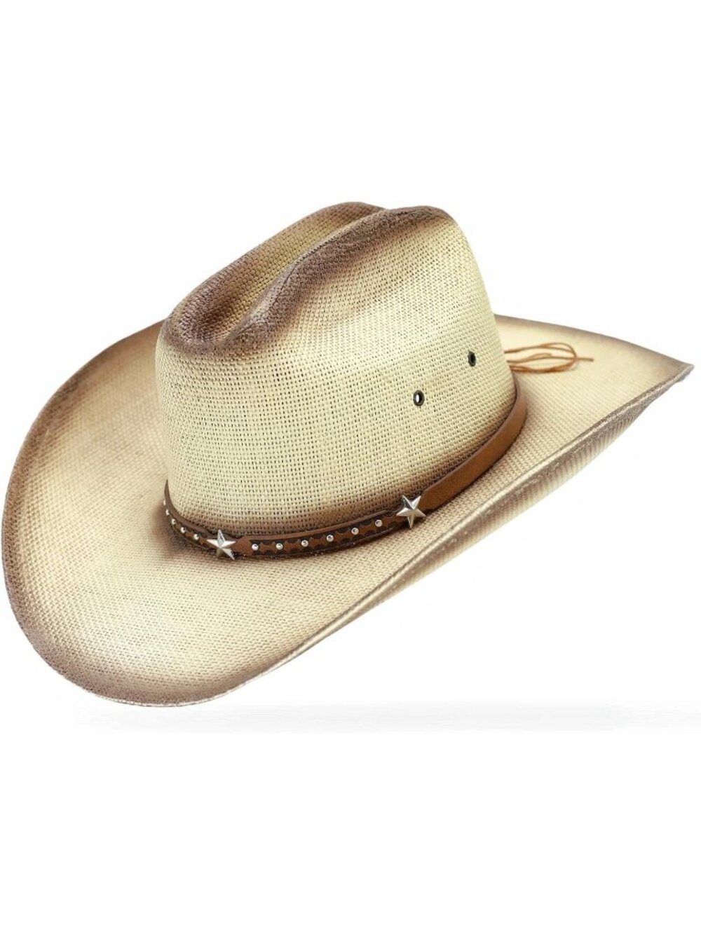 Unisex Beige Straw Cattleman Crease Shapeable Wide Brim Western Cowboy Sun Hat
